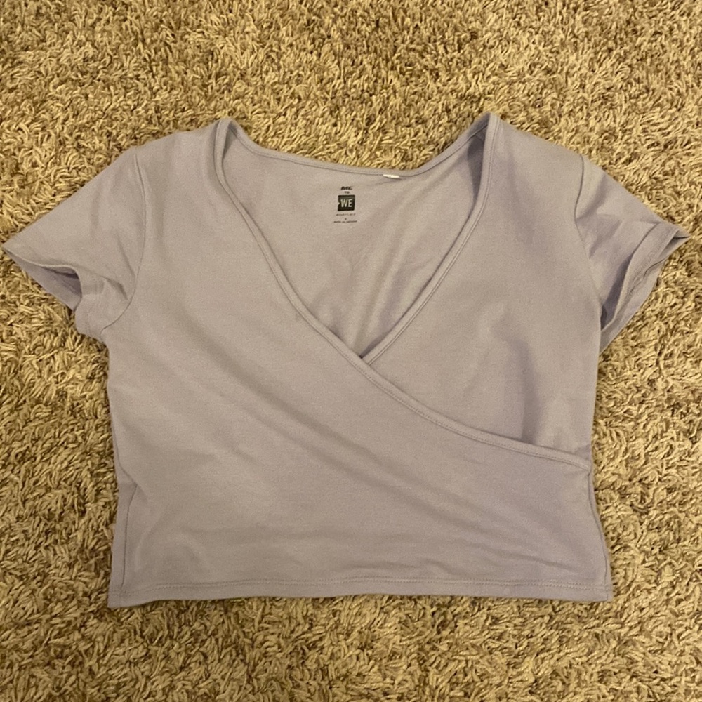 cross front lavender cropped shirt